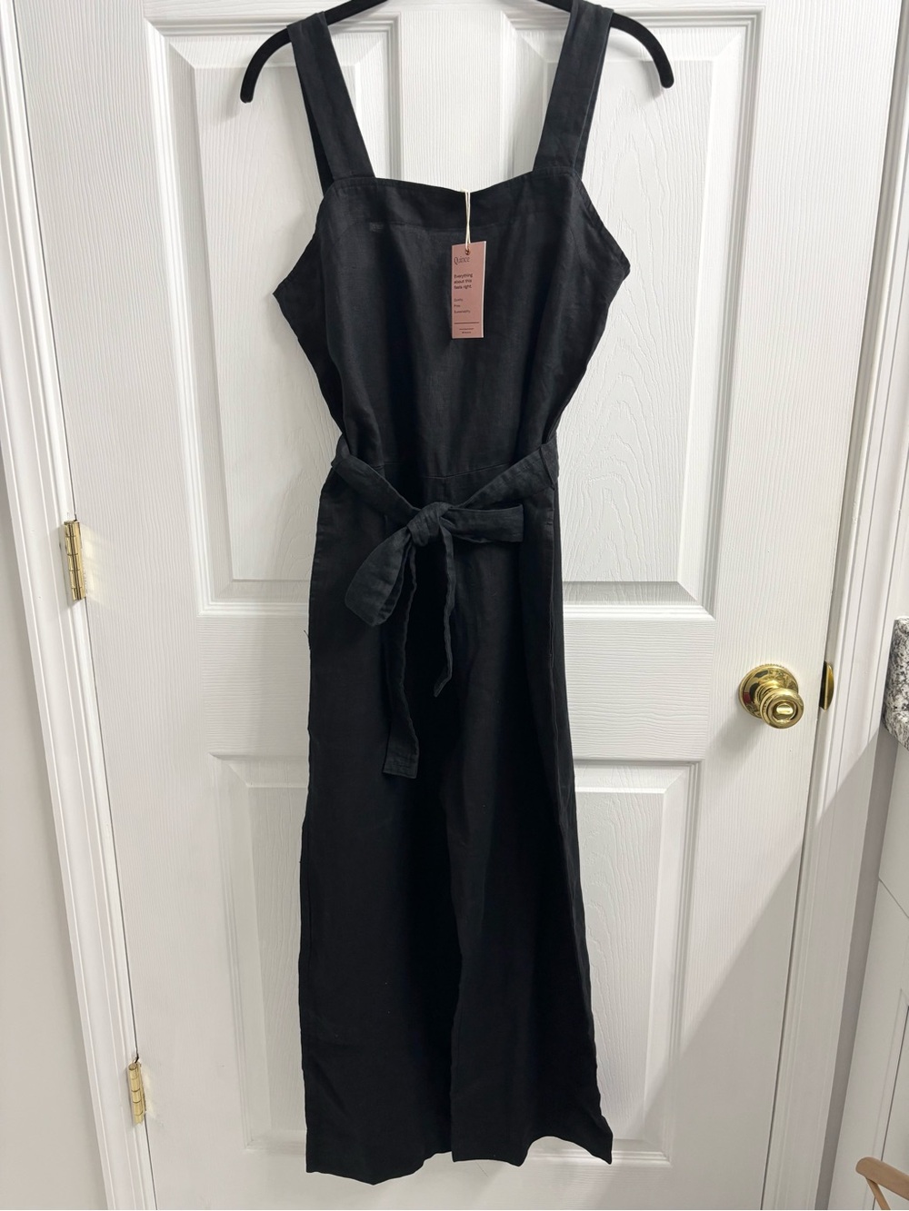 Quince Linen Square Neck Jumpsuit Small NWT Black - Picture 2 of 8